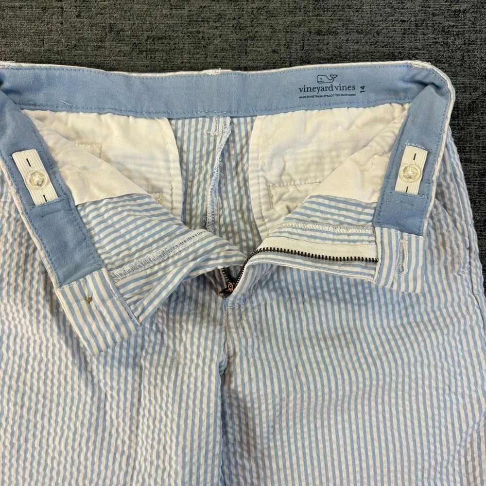Vineyard Vines Seersucker Shorts Boys 14 Blue White Striped Cotton Blend Stretch